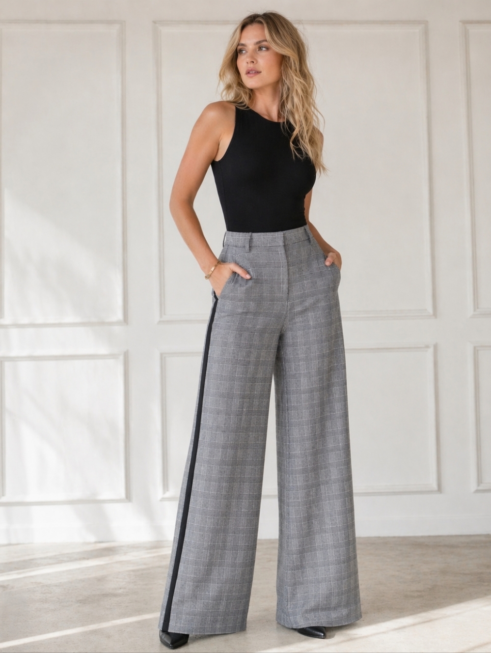 NEW Boden Westbourne Wide Leg Black White Check Houndstooth Trouser Pants